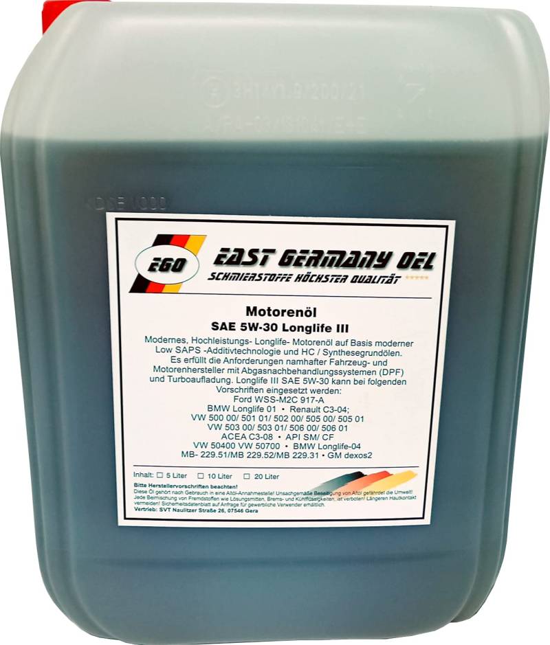 EGO SAE 5W30 Longlife III Kanister 10 Liter von East Germany OIL