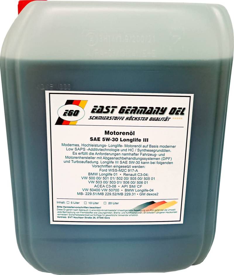 East Germany OIL Motorenöl 5W30 Lomglife III Kanister 10 Liter von East Germany OIL