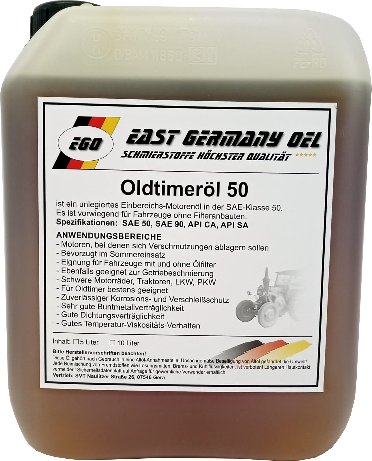 East Germany OIL Oldtimeröl 50 im 5 Liter Kanister von East Germany OIL