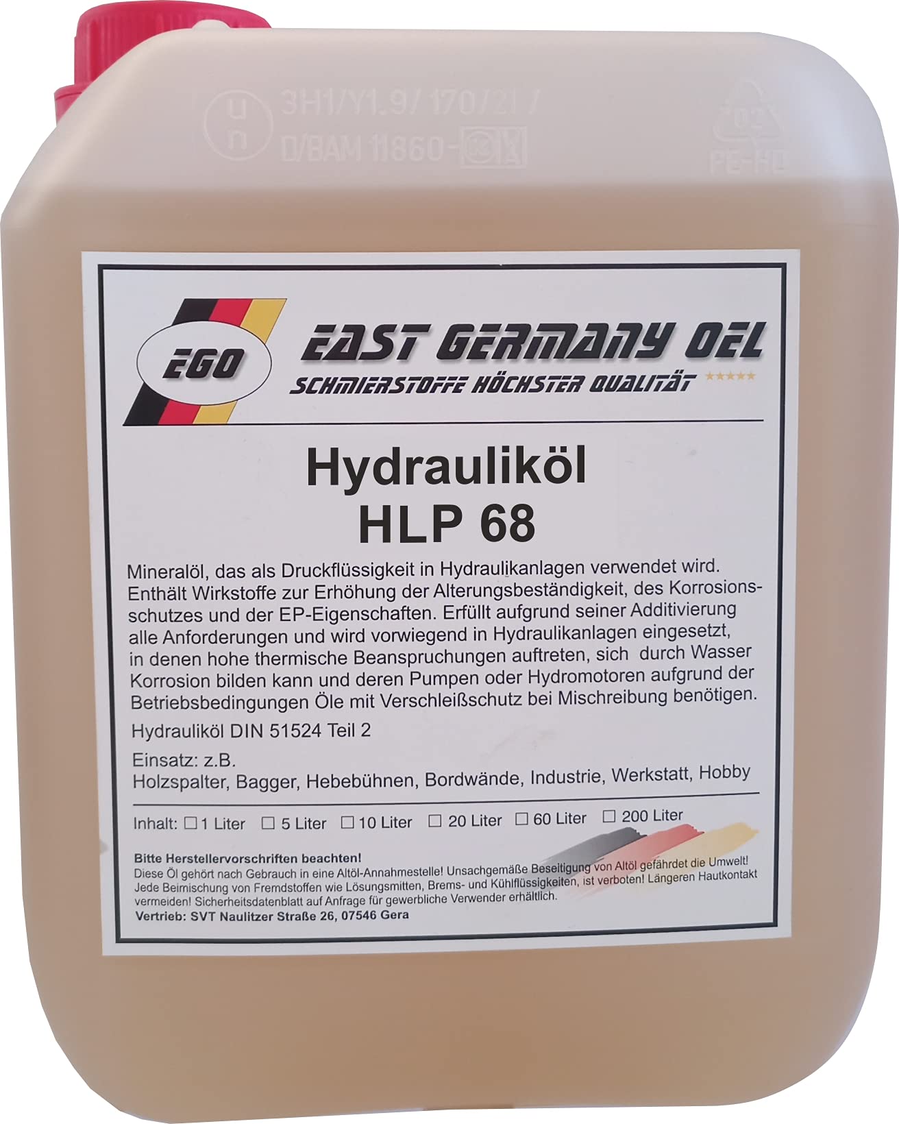 Hydrauliköl HLP 68 Kanister 5 Liter von East Germany OIL