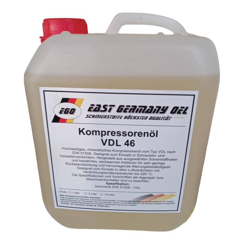 East Germany OIL Kompressorenöl 5 Liter, VDL 46, 5000 Milliliter, Korrosion verhindern und Effizienzsteigerung in Luftverdichtern bei hohen Temperaturen von East Germany OIL