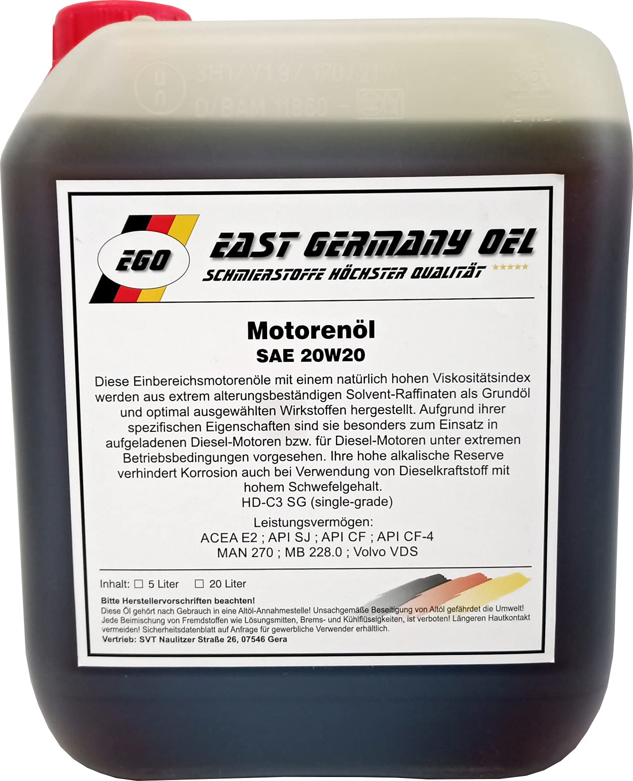 Motorenöl SAE 20W20 Kanister 5 Liter Inhalt von East Germany OIL