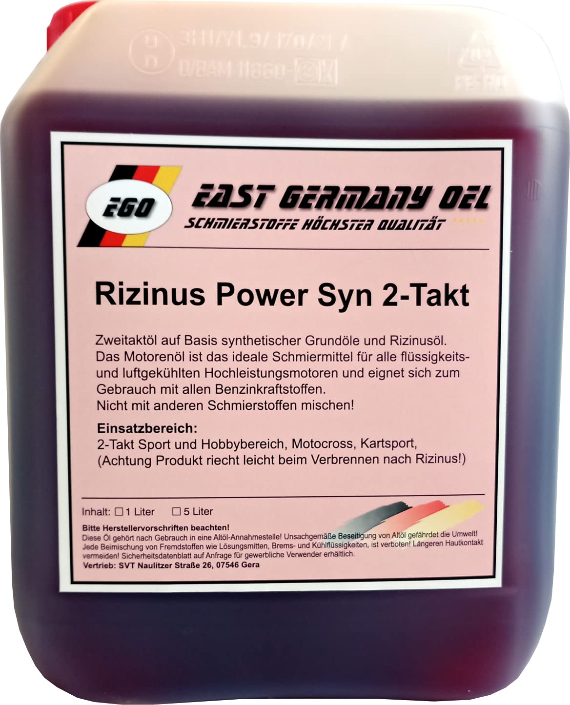 Rizinus Zweitaktöl Vollsyn. 2 Takt Mischöl Kanister 5 Liter von East Germany OIL