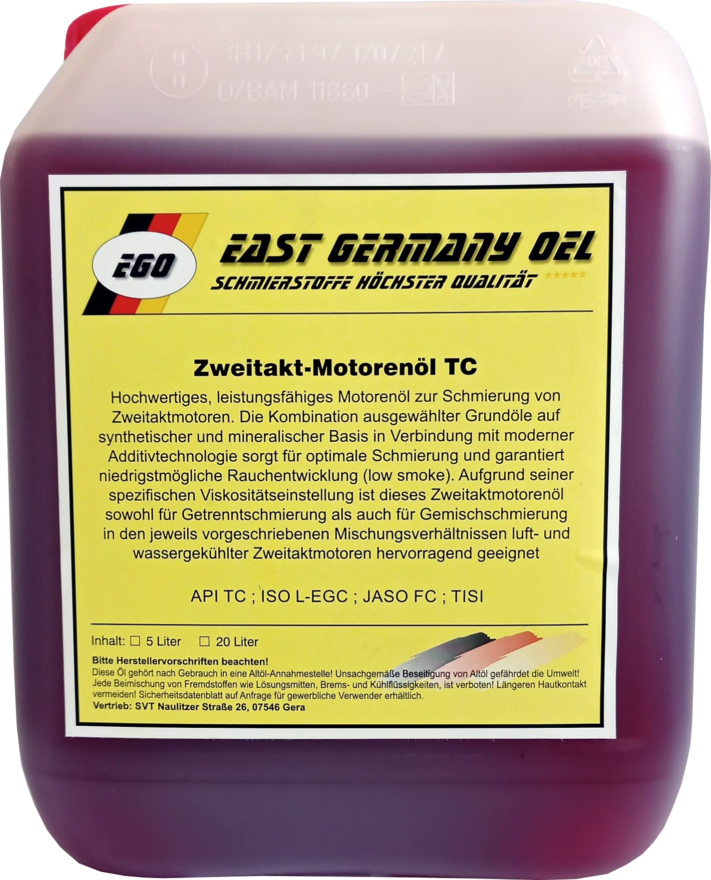 Zweitaktöl Zweitaktmischöl 2 Takt Teilsyn.für Kettensäge,Motorsense,Motorrad,Kart,Moped Kanister 5 Liter von East Germany OIL