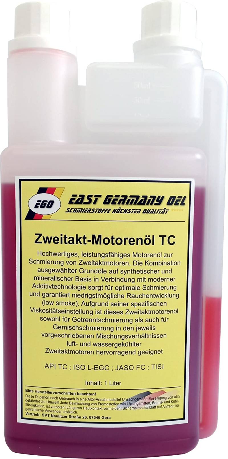 Zweitaktöl Teilsyn. für Rasenmäher,Motorsäge,Motorsense uvm. 1 Liter Dosier Flasche_AB von East Germany OIL