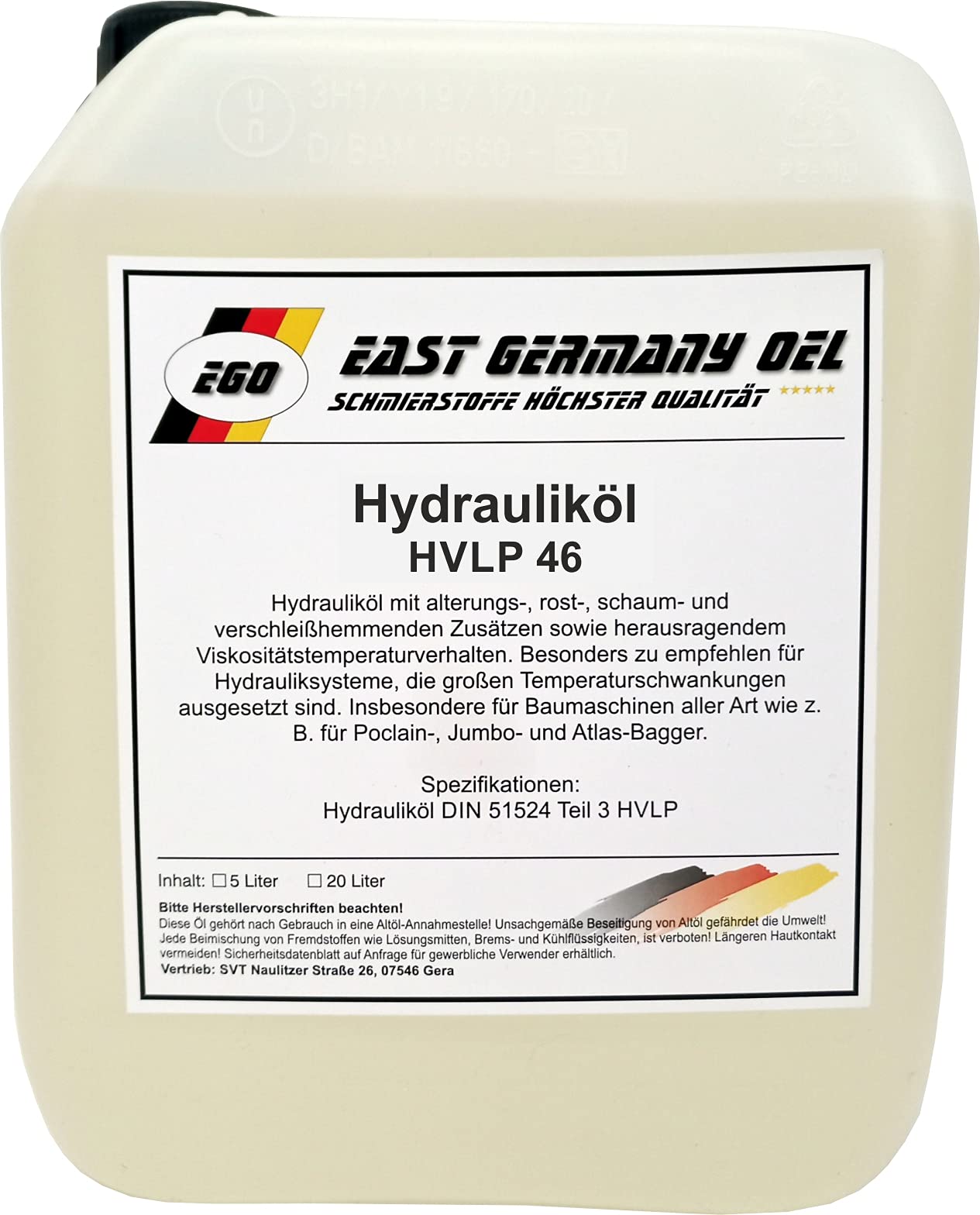 East Germany Oil Hydrauliköl HVLP 46 Kanister 5 Liter von East Germany OIL
