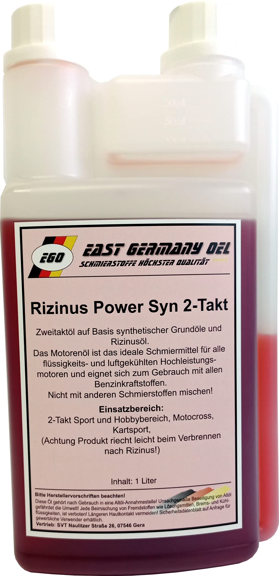 Rizinus Zweitaktöl Zweitaktmischöl 2-Takt Dosier Flasche 1 Liter Inhalt von East Germany Oil