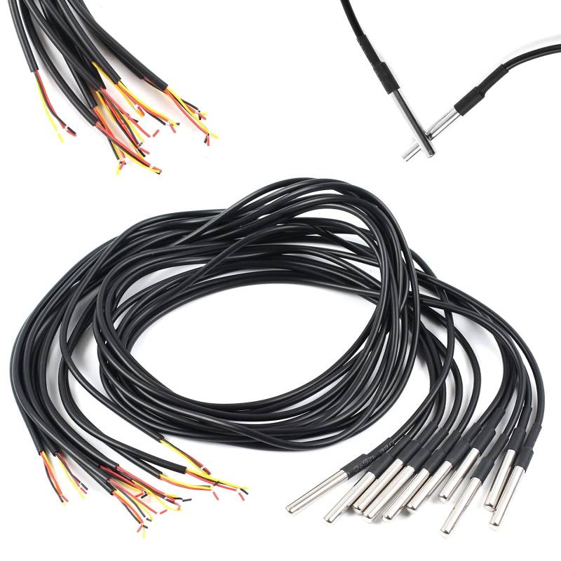 10 Stück Wasserdichtes Kabel für Temperatursensor DS18B20, 1m, Geeignet für Arduino & Raspberry Pi Thermoelementthermometer von Easyhomie