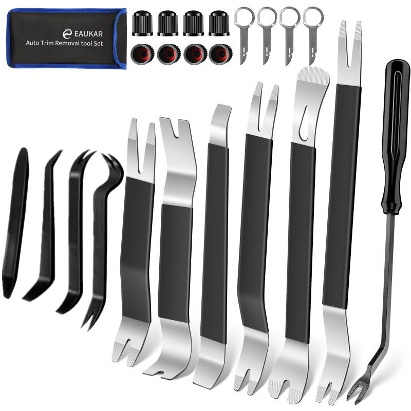 Eaukar Auto Demontage Werkzeuge Zierleistenkeile 24 Stück Hebelwerkzeug Auto Innenraumverkleidungen Demontage Metall Plastikkeile KFZ Demontage Werkzeug Car Panel Removal Tool Autotürverkleidungen von Eaukar