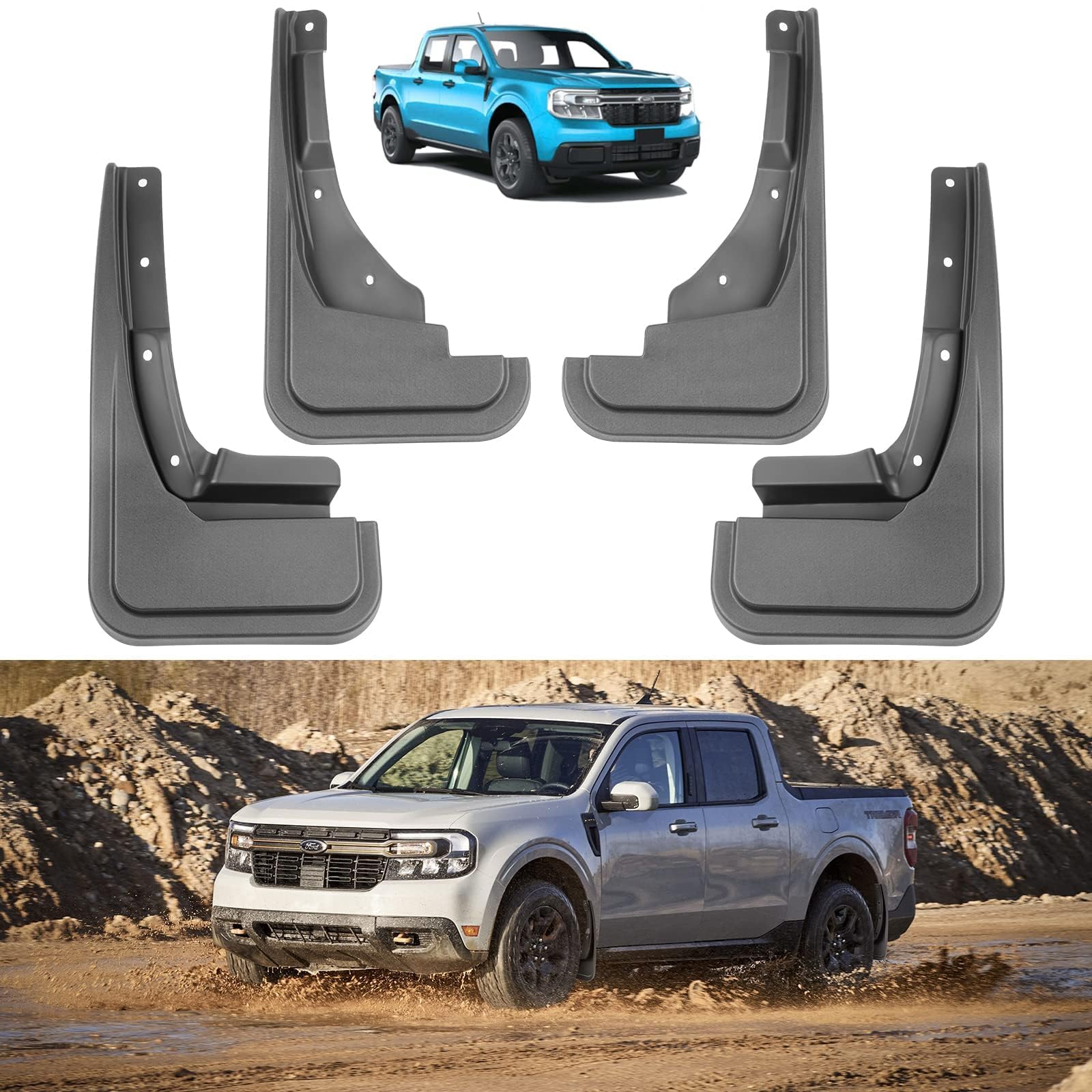 Schmutzfänger für Ford Maverick 2022, 2023, 2024, Zubehör, Allwetterschutz, Schmutzfänger, Spritzschutz, vorne und hinten, 4-teiliges Set Schmutzfänger für Ford Maverick 2022, 2023, 2024, Zubehör, Allwetterschutz, Schmutzfänger, Spritzschutz, vorne und hinten, 4-teiliges Set von Ecarzo