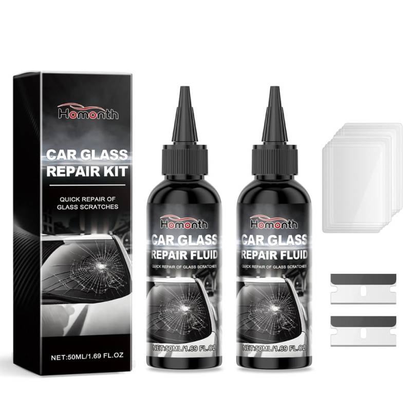 2 x 50 ml Windschutzscheiben-Reparaturset, Homonth Mehrzweck-Windschutzscheiben-Kratzerentferner, Auto-Windschutzscheiben-Reparaturset, Glasreparatur-Set für Auto von Eclare