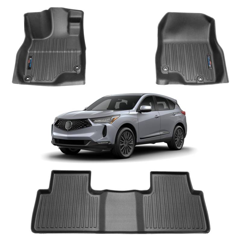 Automotive 3D-Fußmatten-Set für Acura RDX 2019–2023 | Strapazierfähiger Allwetter-Bodenschutz Autozubehör | Schwarze Auskleidung | maßgeschneiderte Einsätze für 1. und 2. Reihe von EcoLiner USA