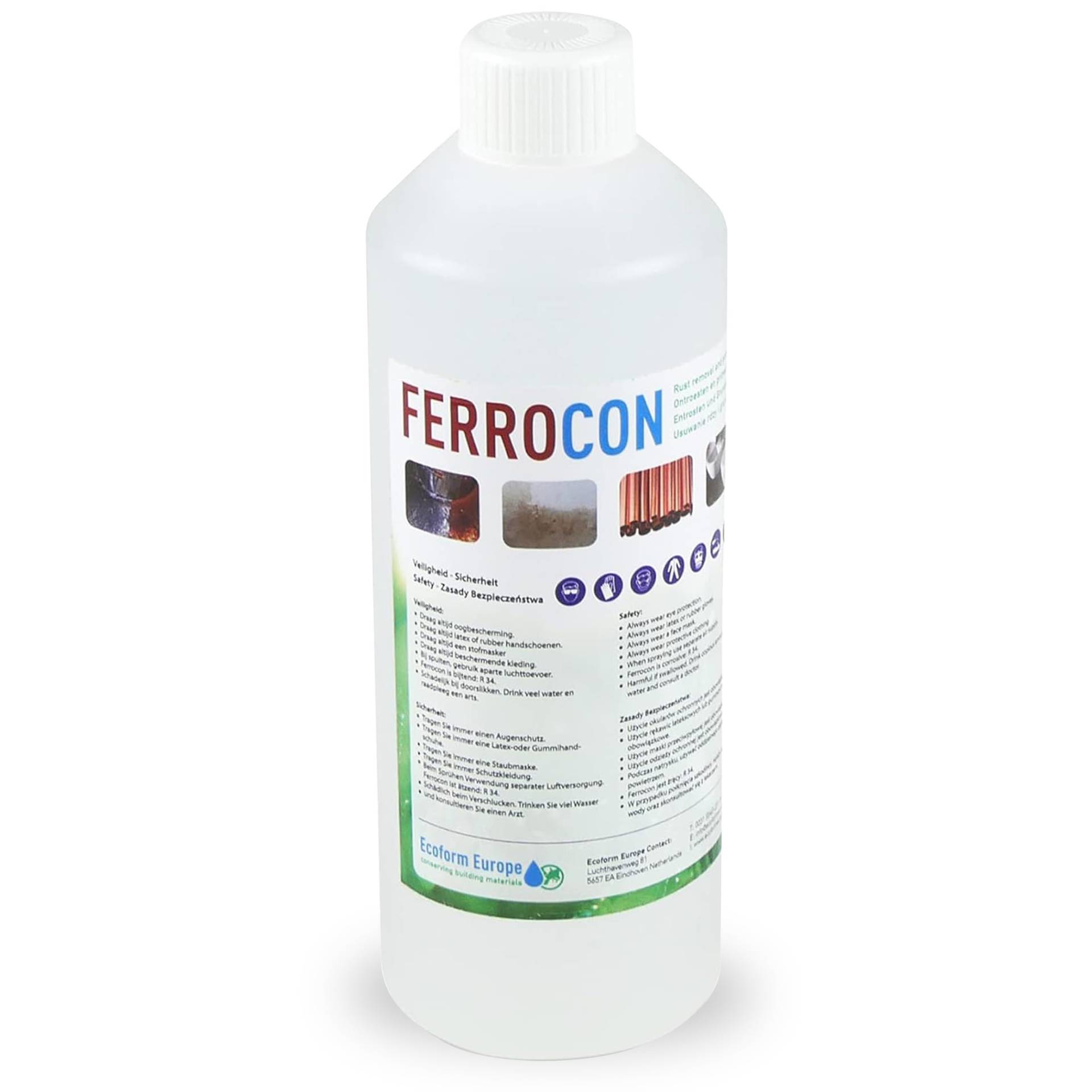Ecoform Ferrocon Rostumwandler - Rostlöser - Rostentferner für Auto, Haus, Garten - Bestens geeignet für Terrassenplatten - 0,5 Liter von Ecoform Europe