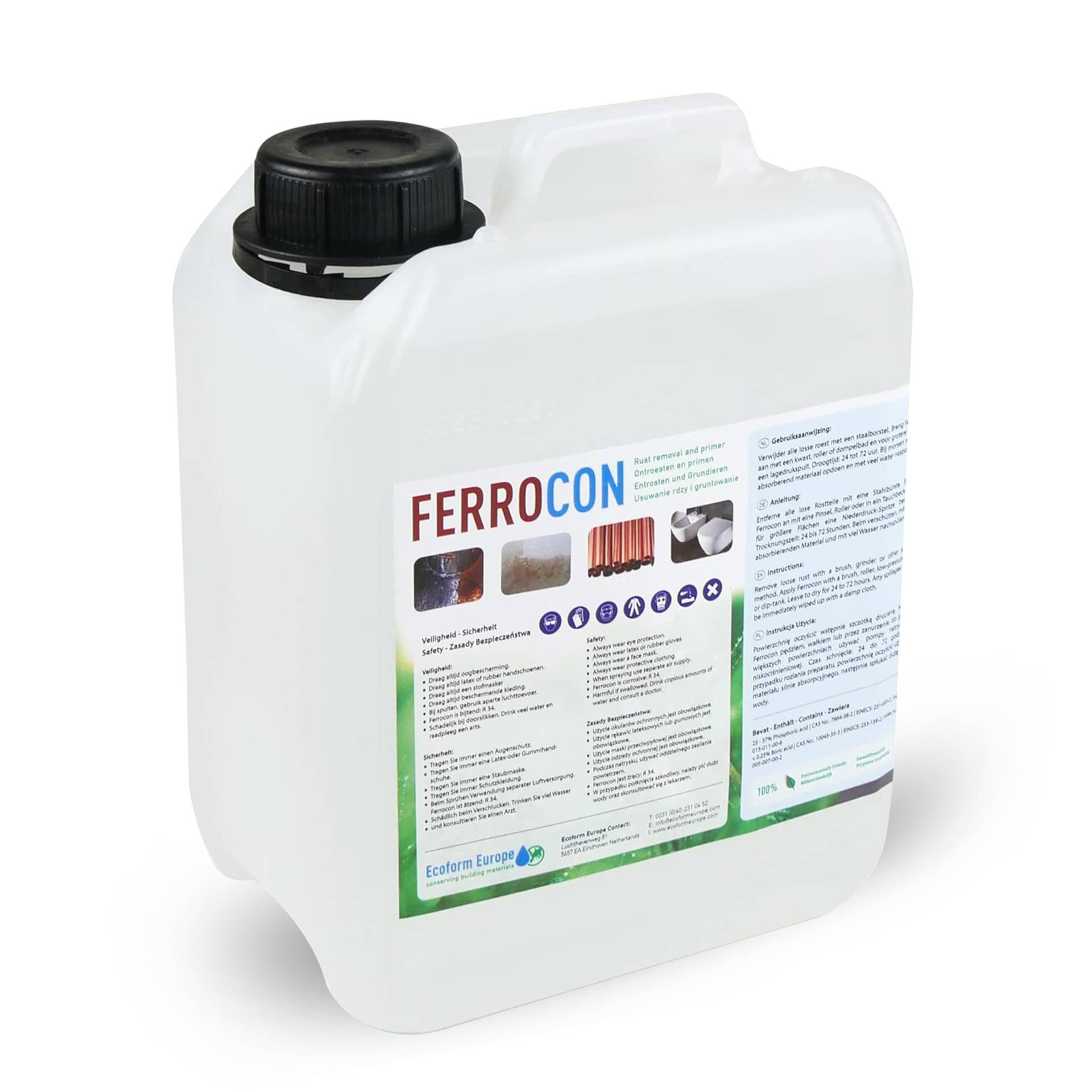 Ecoform Ferrocon Rostumwandler - Rostlöser - Rostentferner für Auto, Haus, Garten - Bestens geeignet für Terrassenplatten - 2,5 Liter von Ecoform Europe