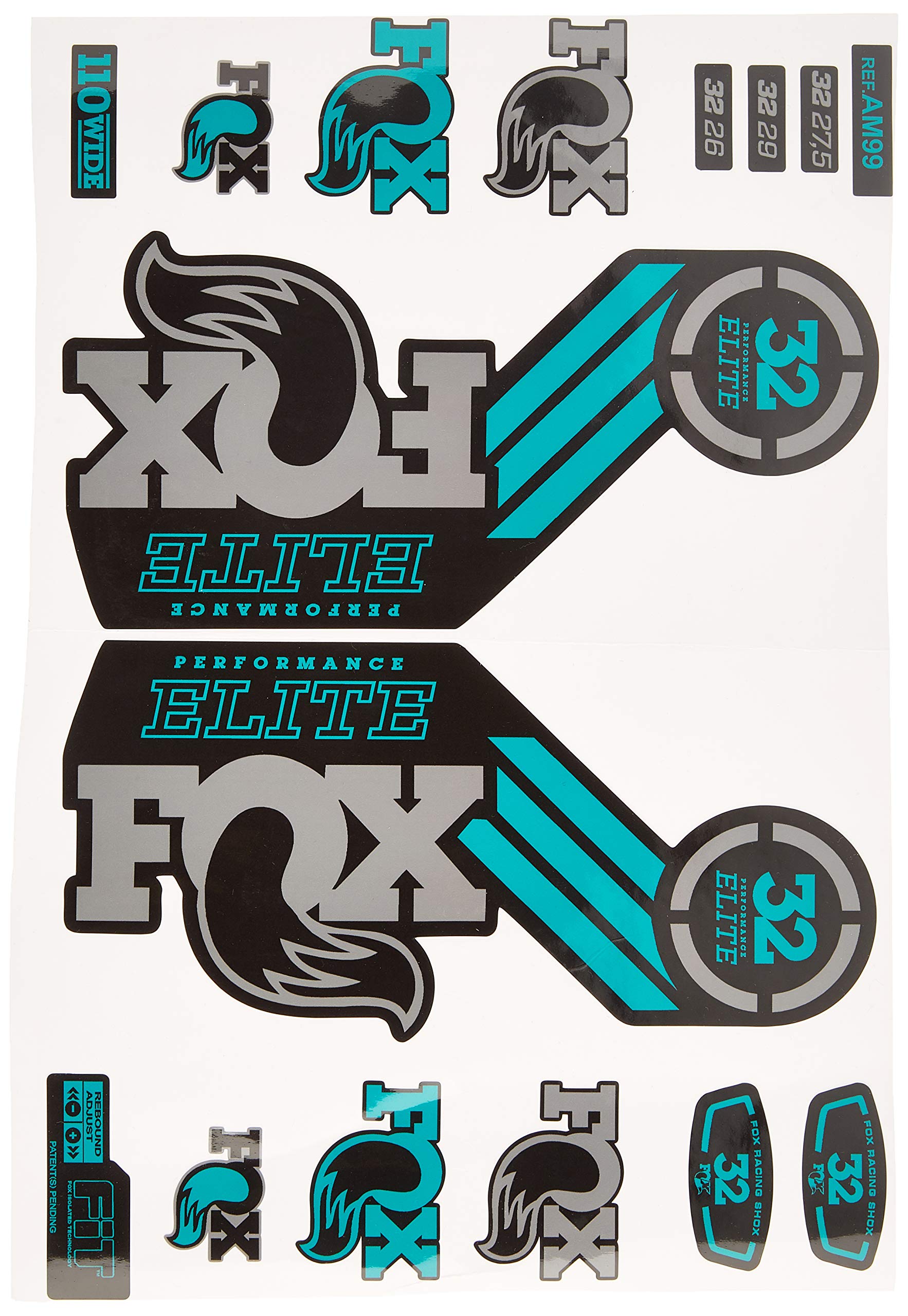 Ecoshirt Aufkleber Fork Fox 32 Performance Elite 2016 AM99 Aufkleber Decals Autocollants Adesivi Forcela Gabel, Türkisgrau von Ecoshirt
