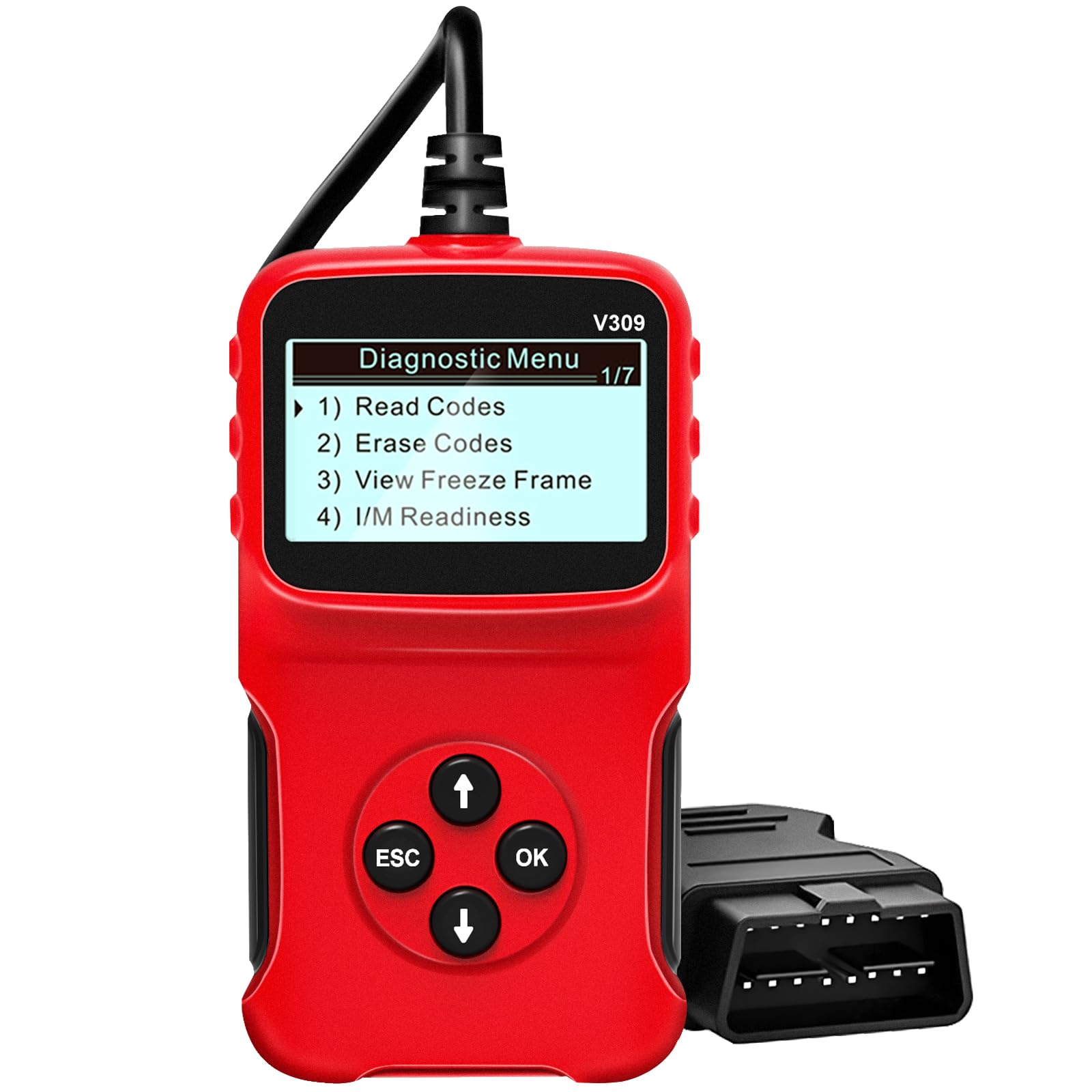 RICOKEY OBD2 Diagnosegerät Auto OBD Diagnosegerät ODB2 Fehler Code Leser Adapter V309 KFZ Auslesegerät für Alle OBDII Protokoll, Fehlerspeicher Auslesen, LCD-Bildschirms von RICOKEY