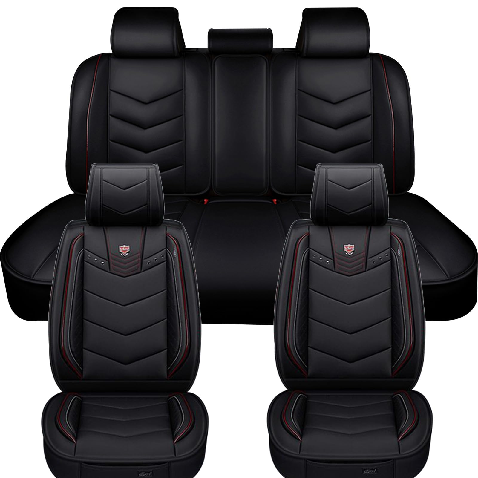 Ededi Universal Sitzbezüge-Set, Luxus Leder Autositzbezüge Schutz zum Vorderseite Rückseite 5-Sitze, 9 Stück (Farbe : SCHWARZ) von Ededi