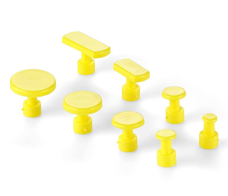 Edelmann Zugadapterset, Klebeadapter Glatte Oberfäche 8 Teilig für Ausbeulwerkzeug (gelb) von Edelmann
