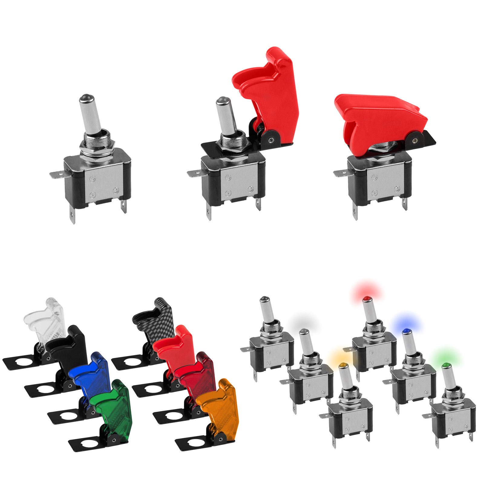 KFZ Kippschalter in 5 verschiedenen LED Farben und passende Kill-Switch Kappen zur Auswahl (Kappe Grün) von Edelstahlmarkenshop