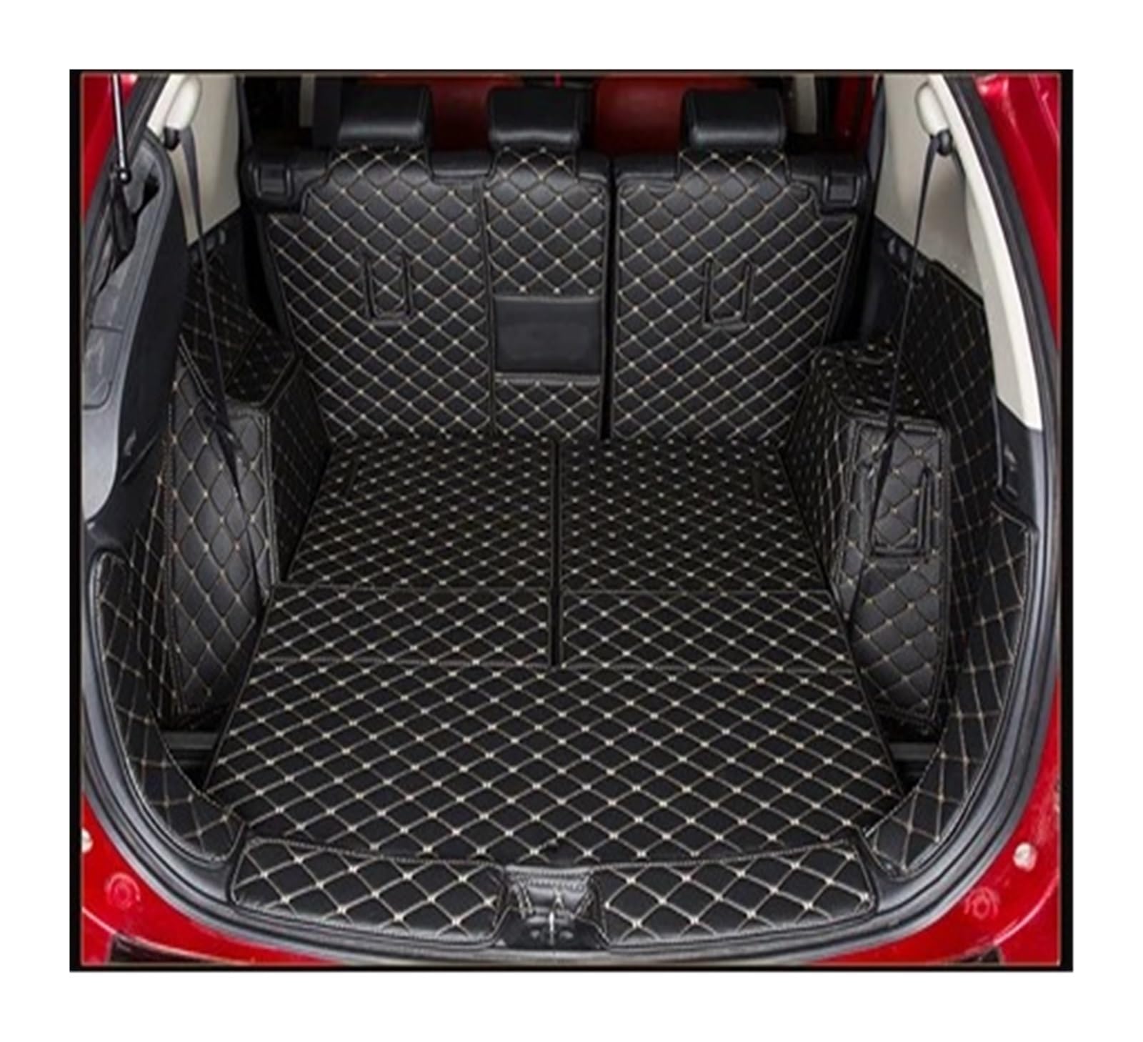 Kofferraumwanne Cargo Für Mitsubishi Für Outlander 2013 2014 2015 2016 2017 2018 2019 2020 Leder Kofferraummatte Cargo-Liner Teppich Teppich Kofferraumschutzmatte(Black beige) von Eejghfwq