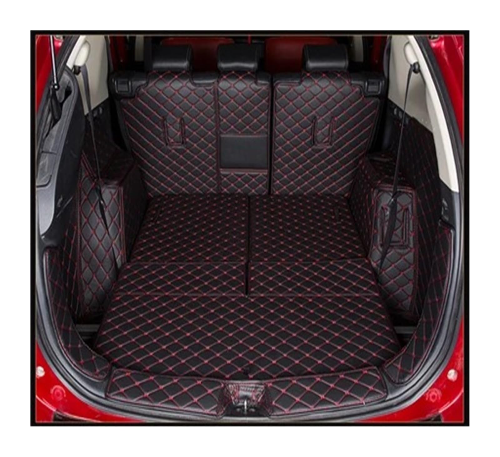 Kofferraumwanne Cargo Für Mitsubishi Für Outlander 2013 2014 2015 2016 2017 2018 2019 2020 Leder Kofferraummatte Cargo-Liner Teppich Teppich Kofferraumschutzmatte(Black red) von Eejghfwq