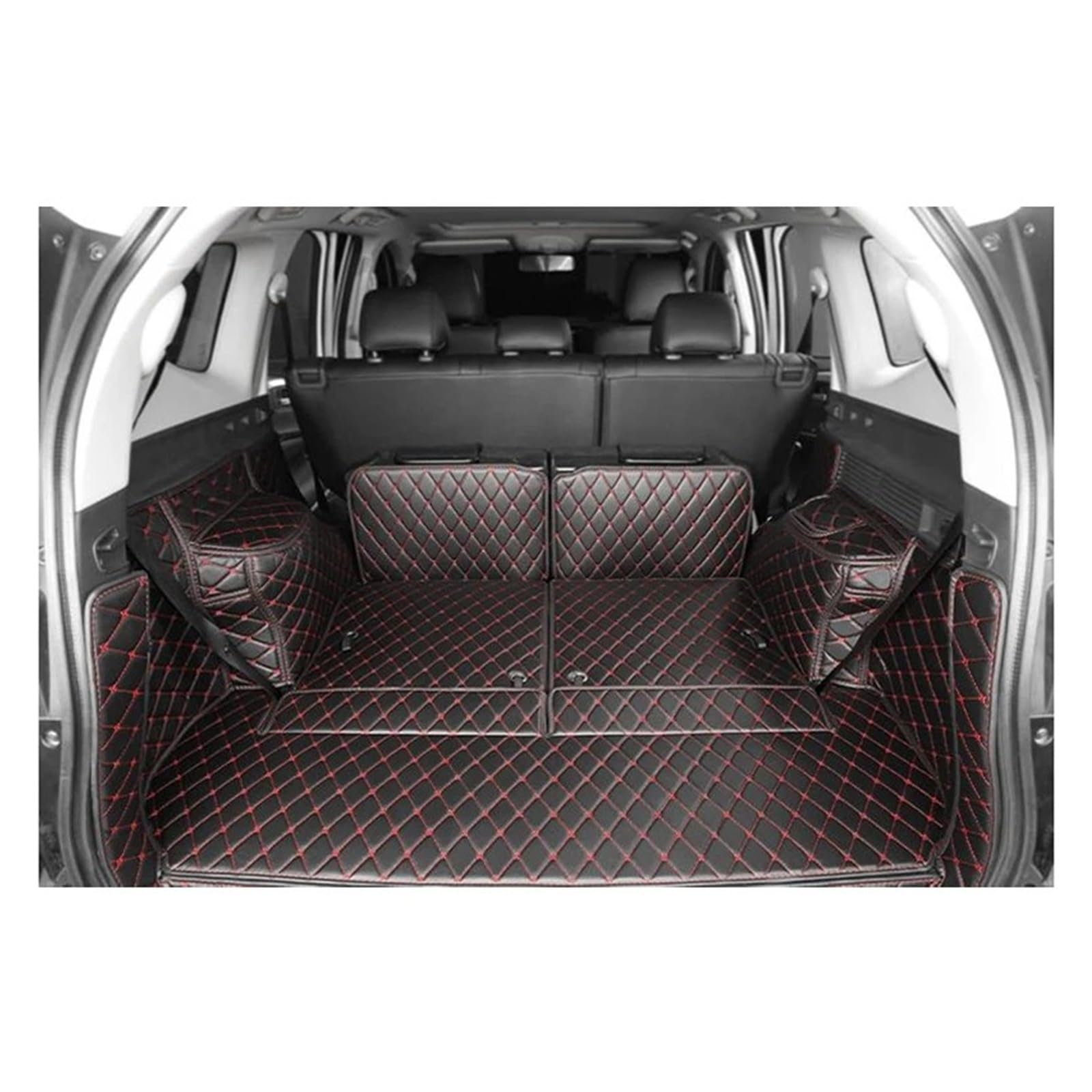 Kofferraumwanne Cargo Für Mitsubishi Für Pajero Für Sport 7 Sitze 2016-2022 Komplettset Kofferraummatten Kofferraummatten Cargo Liner Cover Kofferraumschutzmatte(Black red) von Eejghfwq