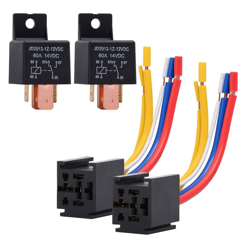 Ehdis 2 Stück Relais12V 80A 5 Pin für Car Auto Truck Motor Car Relay mit Steckdose 5-Polig KFZ Fahrzeug Motor Relais mit Drähte,Umschalt Relais von Ehdis