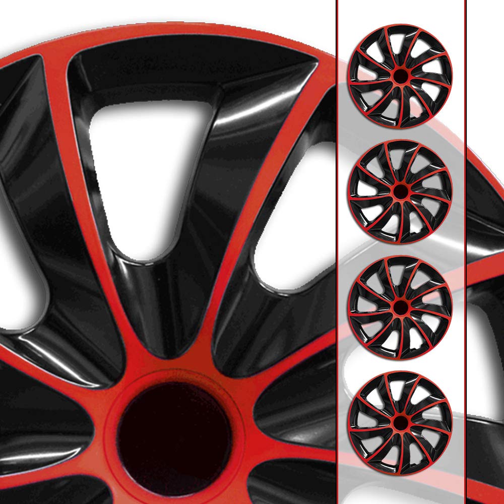(Farbe & Größe wählbar) Bundle 15 Zoll Radkappen, Radzierblenden Quad Bicolor (Schwarz/Rot) passend für Fast alle Fahrzeugtypen (universal) von Eight Tec Handelsagentur