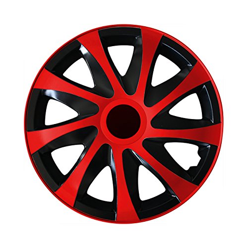 (Farbe & Größe wählbar) 14 Zoll Radkappen, Radzierblenden Draco Bicolor (Schwarz/Rot) passend für Fast alle Fahrzeugtypen (universal) von Eight Tec Handelsagentur