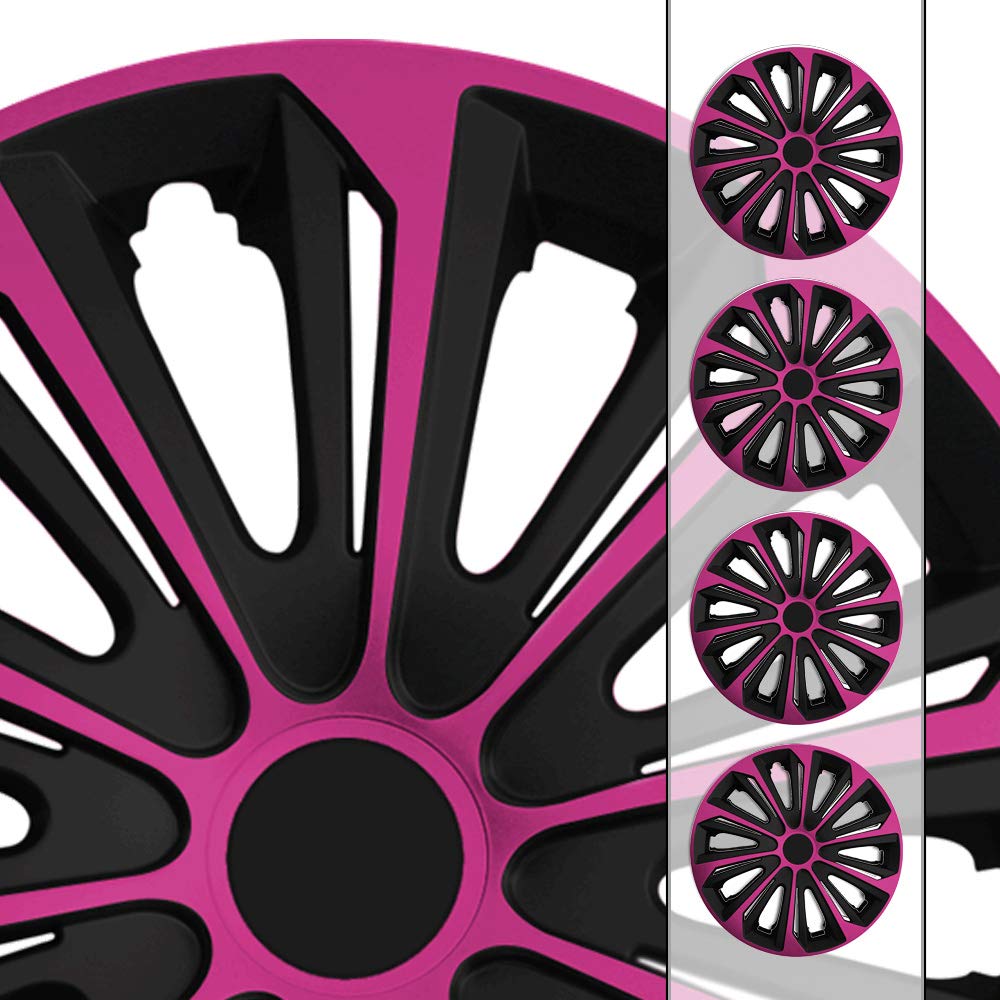 (Größe und Farbe wählbar!) 16 Zoll Radkappen/Radzierblenden STR-Bandel Bicolor (Farbe Schwarz-Pink), passend für Fast alle Fahrzeugtypen (universell) – nur beim Radkappen König von Eight Tec Handelsagentur