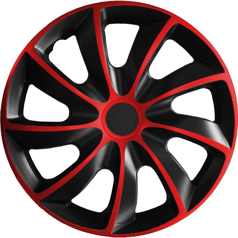 RADKAPPEN KÖNIG 14 Zoll Radkappen Quad Bicolor (Schwarz-Rot) passend für Fast alle Fahrzeugtypen – universal von Eight Tec Handelsagentur