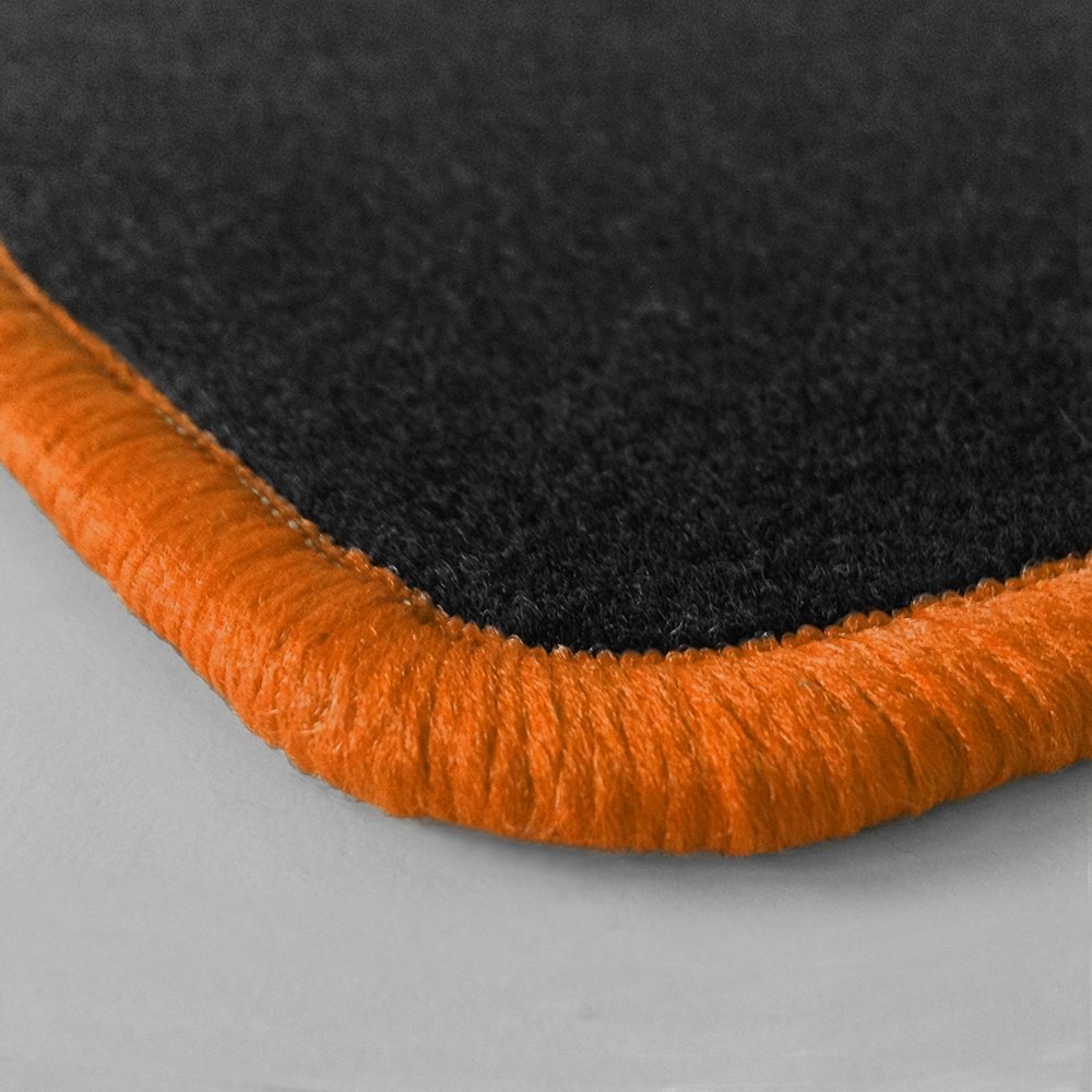 Eight Tec Handelsagentur Randfarbe nach Wahl ! Passgenaue Fußmatten aus Nadelfilz mit orangenem Rand (347) für BMW Mini R50 R53 Baujahr 2001-2006 von Eight Tec Handelsagentur