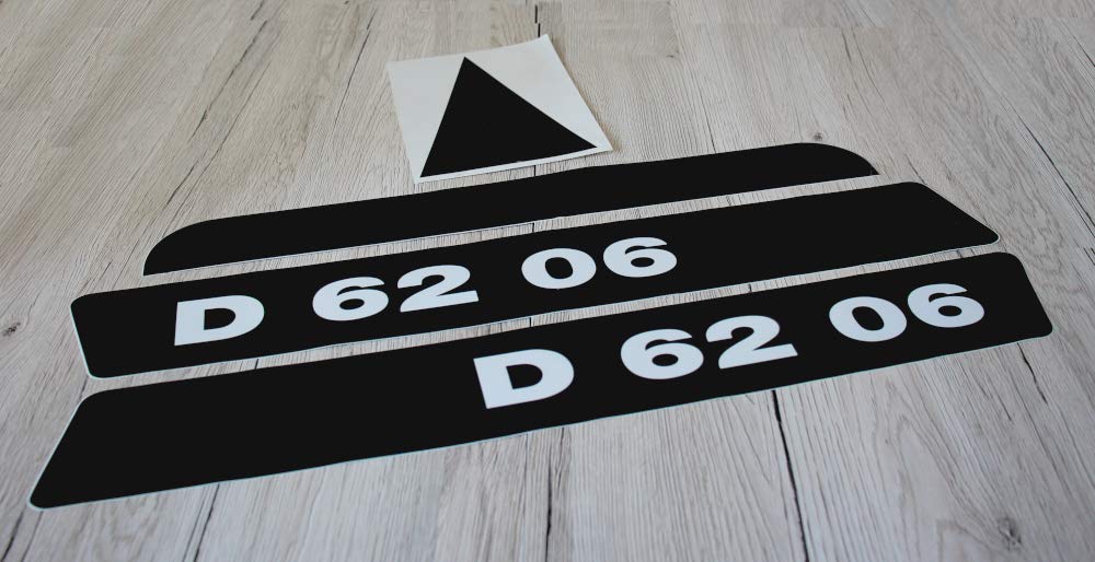 Deutz Aufkleber für Traktor D6206 Motorhaube lang Logo Emblem Sticker Label (schwarz/weiß schwarzer Balken & Dreieck) von Eil Bulldog Versand
