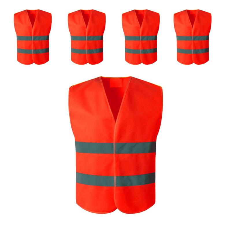 EinNana 5 stück Warnwesten Auto Warnweste Pannenweste Sicherheitsweste Neongelb KFZ Pannenhilfe Reflektierende Warnwesten für Auto Fahrern Arbeitskräften Erwachsene (Orange gelb) von EinNana