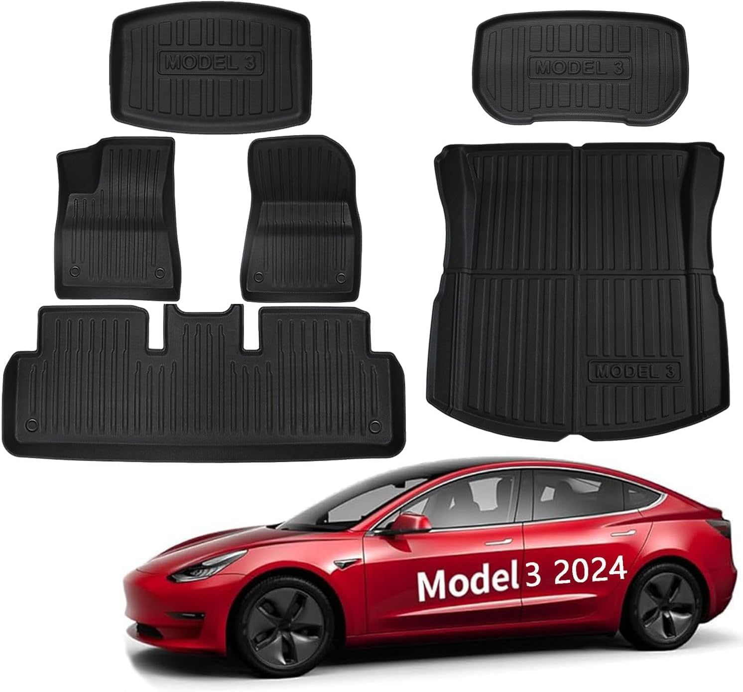 2024 Tesla Model 3 Highland Fußmatten, Komplettes Set Fußmatten vorne hinten Kofferraummatte für 2024 Tesla Model 3 Highland, Premium-Allwetter rutschfeste wasserdichte Bodeneinlagen 6 Stück von Einesin