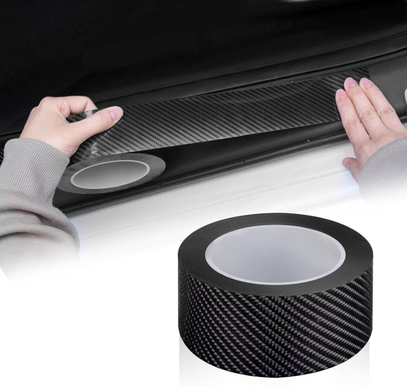 Einesin Auto Einstiegsleisten Schutz 5cm*10m, Carbon Aufkleber, Auto Einstiegsleisten Kohlefaser Aufkleber, Auto Selbstklebend Schutzfolie Lackschutzfolie (5CM x 10M（1 Stück）) von Einesin