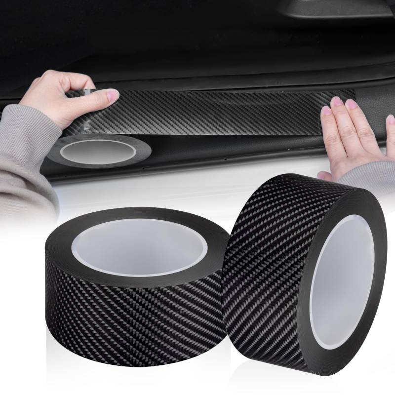 Einesin Auto Einstiegsleisten Schutz 5cm*10m, Carbon Aufkleber, Auto Einstiegsleisten Kohlefaser Aufkleber, Auto Selbstklebend Schutzfolie Lackschutzfolie (5CM x 10M（2 Stück）) von Einesin