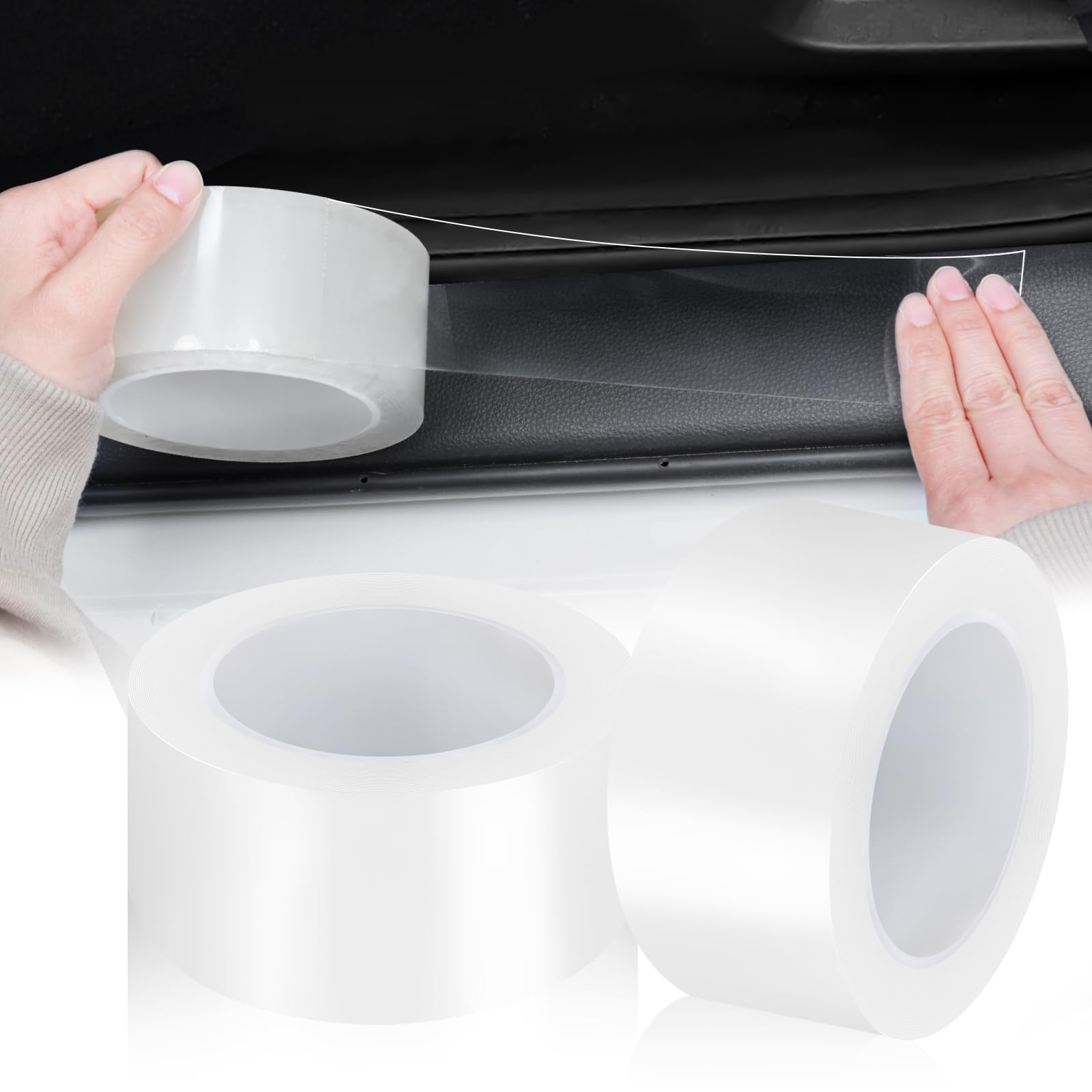 Einesin Auto Einstiegsleisten Schutz 5cm*10m, Carbon Aufkleber, Auto Einstiegsleisten Kohlefaser Aufkleber, Selbstklebend Schutzfolie Lackschutzfolie Auto（Transparent） (5 cm X 10 Meter（2 Stück）) von Einesin