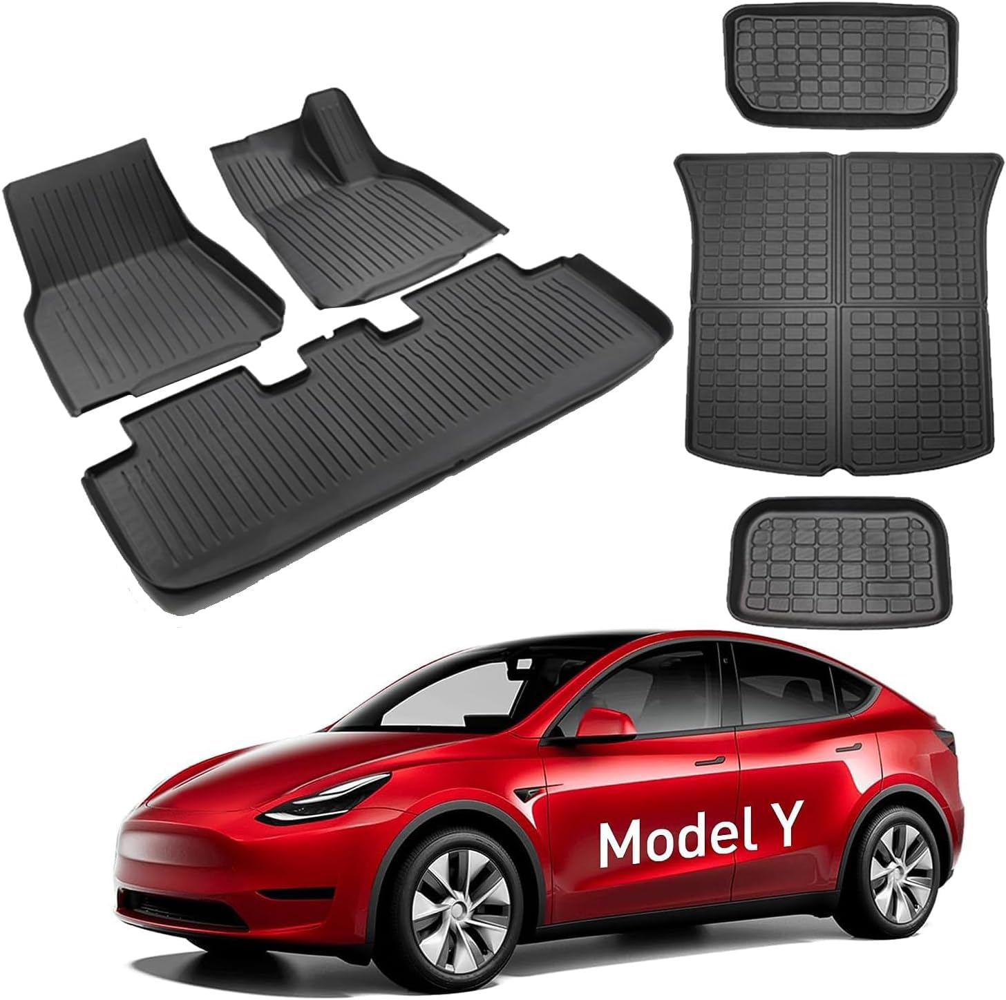 Komplettes Set Fußmatten vorne hinten Kofferraummatte für Tesla Model Y 2021 2022 2023 2024, Premium-Allwetter rutschfeste wasserdichte Bodeneinlagen Kofferraummatte Innenausstattung (6 Stück von Einesin