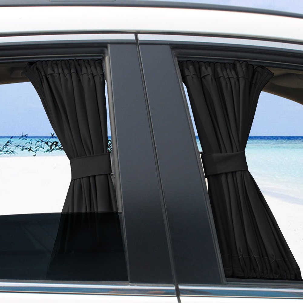 Autofensterrollo, 2 Stück Auto-Seitenfenster Sonnenschutzvorhänge, Verstellbarer Sonnenschutz Visier Volantvorhang zum Stillen Schlafen Umziehen Camping(Schwarz) von Ejoyous