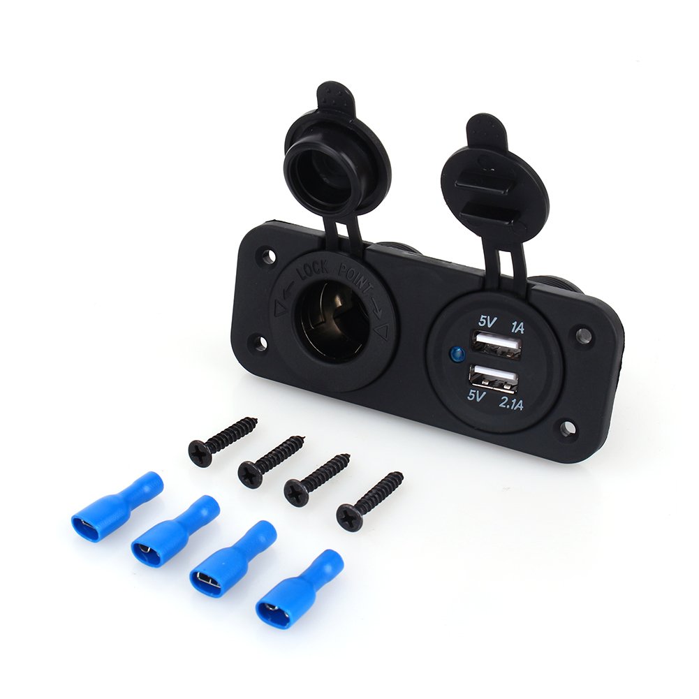 Zigarettenanzünder Steckdose, Wasserdicht Dual USB Steckdose Ladegerät Adapter Autoladegerät Ladebuchse Panel 5V/2.1A für Marine Boot LKW Fahrzeug ATV RV von Ejoyous