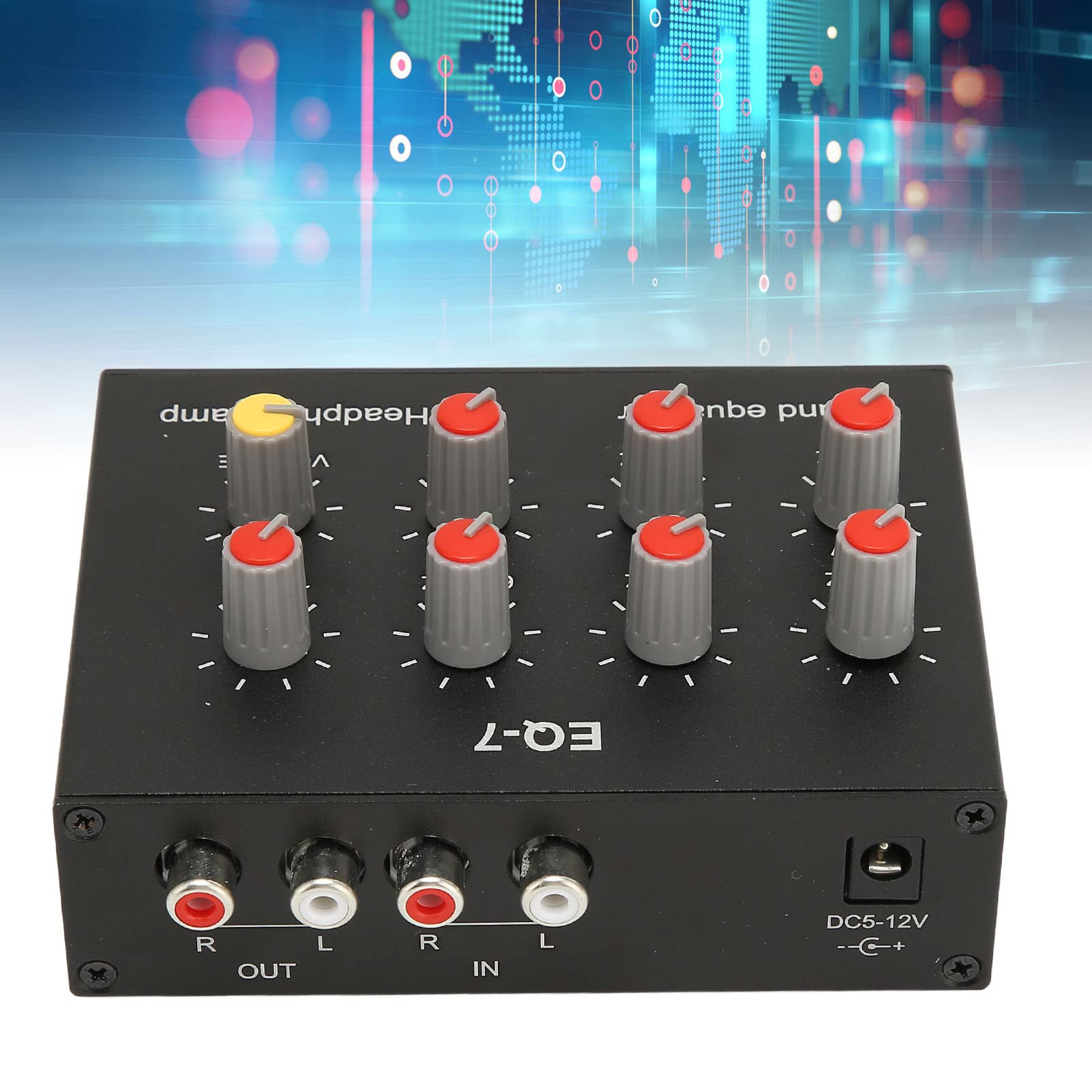 Ejoyous 7 Band Grafik Equalizer, Auto Equalizer Dual Kanal Sound Equalizer Dj-Mixer, für Aufnahmen Streaming Podcasting 3,5 mm Schnittstelle EQ RCA Ausgang Eingang von Ejoyous