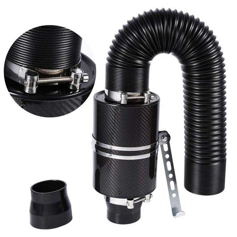 Kalten Lufteinlass Kit, Sportluftfilter Auto Luftfilter Kaltluftfilterset aus Carbonfaser fürs Auto 7,6 cm Carbon Fiber Kalten Air Filter Feed beiliegenden Ansaugrohr Kit Silikonschlauch von Ejoyous