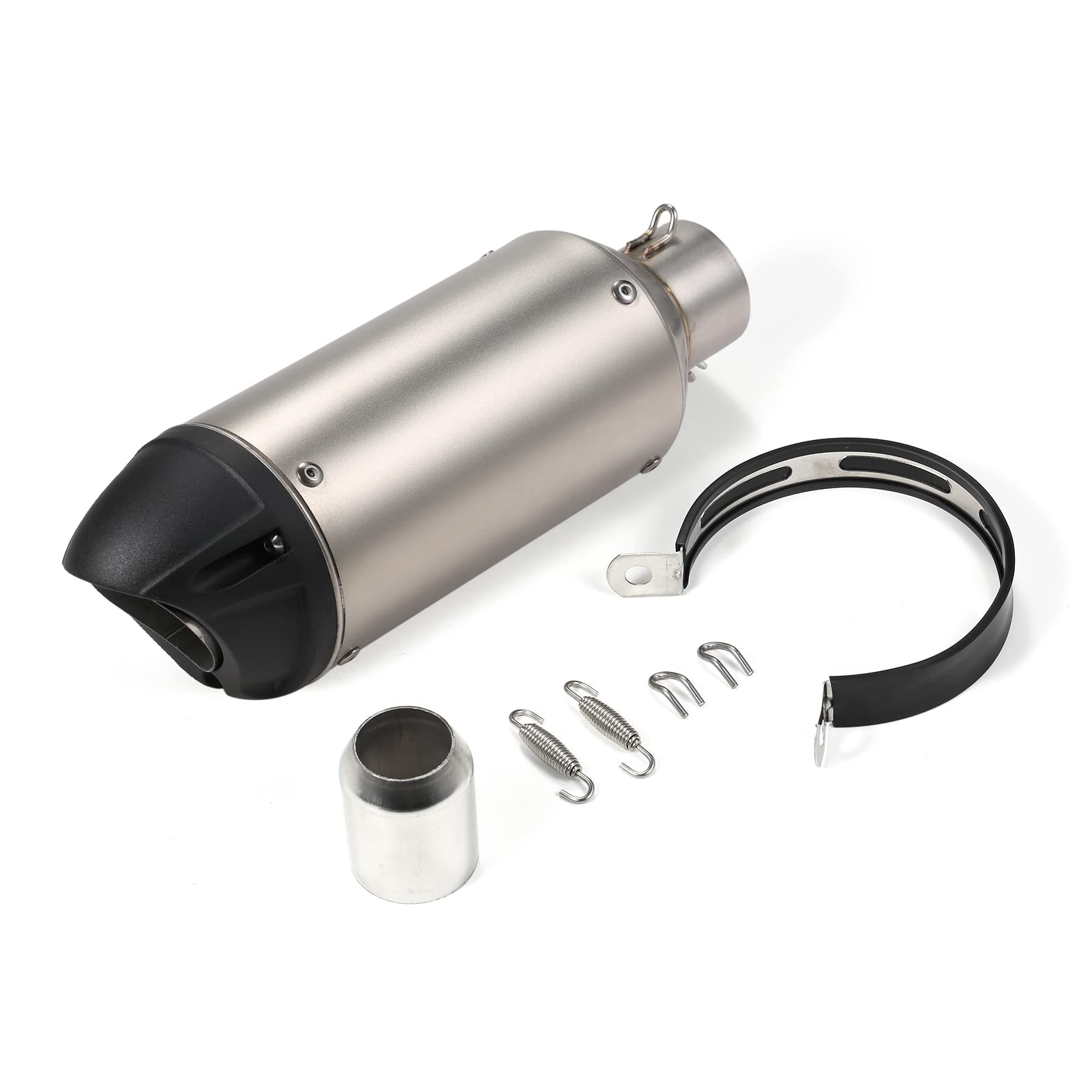 Motorradableitungsrohr, Schwanz-Refit-Auspuffmuffler Edelstahl Moto Dirt Bike Auspuff-Schalldämpfer Kit 38-51 Mm, für Motorräder ATV Dirt Bikes (SILVER) von Ejoyous