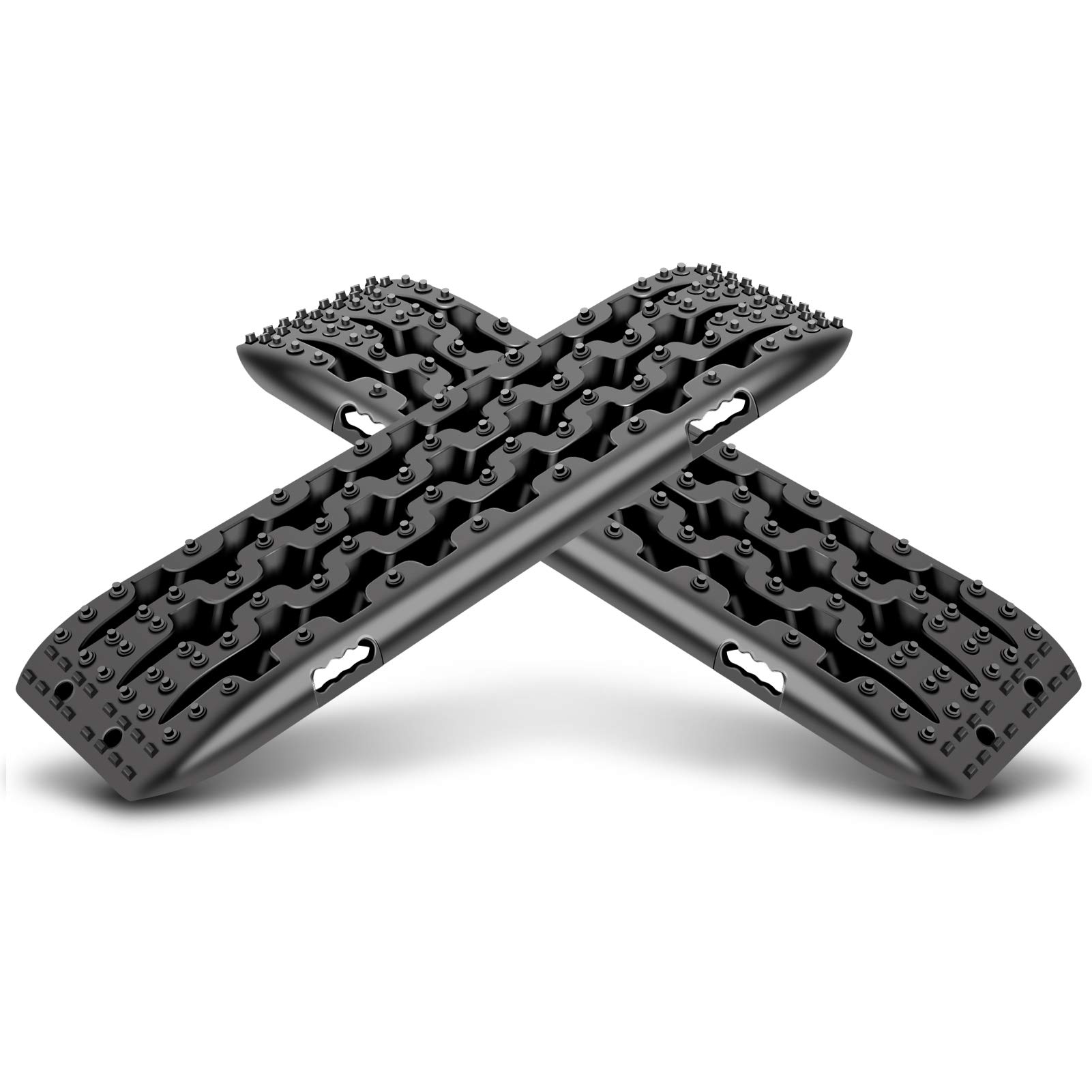 Recovery Board Offroad Tracks Mats, 2 Stück Offroad-Traktionsbahnmatte, Traktionsband Traktionsmatte Gripmatte Anfahrhilfe Schlamm Sand Schnee Reifenleiter für Geländewagen Wohnmobil PKW LKW (Schwarz) von Ejoyous