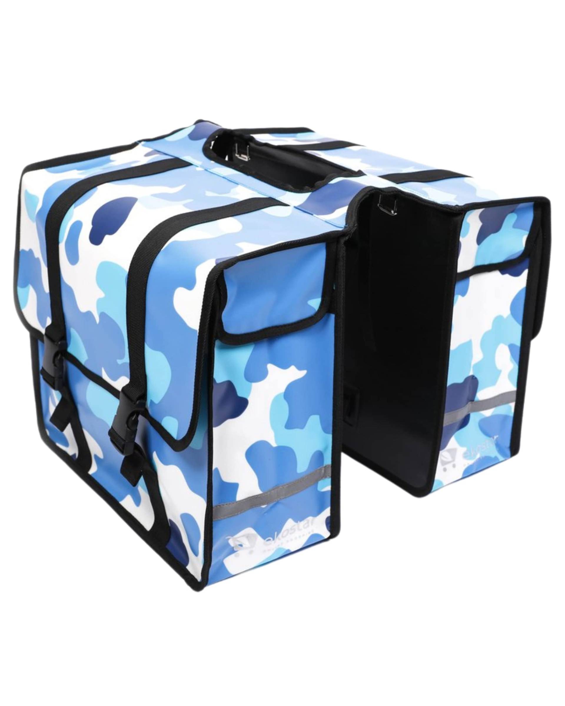 Ekostar Doppelte Fahrradtasche – Gepäckträgertasche – Hinterradtasche - Doppeltasche -Satteltasche – Wasserdicht – Camouflage Blau - 46 Liter - Reflektoren – Einfache Montage – E-Bike Ekostar Doppelte Fahrradtasche – Gepäckträgertasche – Hinterradtasche - Doppeltasche -Satteltasche – Wasserdicht – Camouflage Blau - 46 Liter - Reflektoren – Einfache Montage – E-Bike von Ekostar online shopping