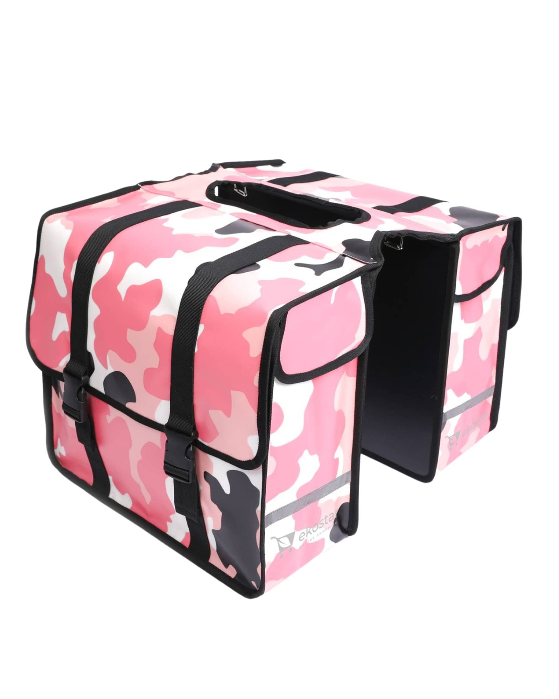 Ekostar Doppelte Fahrradtasche – Gepäckträgertasche – Hinterradtasche - Doppeltasche -Satteltasche – Wasserdicht – Camouflage Rosa - 46 Liter - Reflektoren – Einfache Montage – E-Bike Ekostar Doppelte Fahrradtasche – Gepäckträgertasche – Hinterradtasche - Doppeltasche -Satteltasche – Wasserdicht – Camouflage Rosa - 46 Liter - Reflektoren – Einfache Montage – E-Bike von Ekostar online shopping