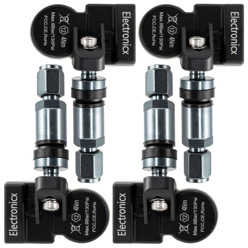 4x RDKS TPMS Reifendrucksensor Reifendruckkontrollsystem Metallventil DarkGrey passend für 1500, RAM Serie von Electronicx