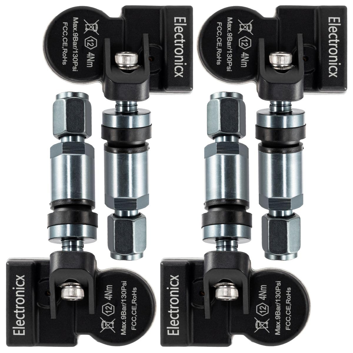 Electronicx 4X RDKS TPMS Reifendrucksensor Reifendruckkontrollsystem Metallventil Darkgrey passend für A3 A4 A5 A6 A7 Q7 S5 SQ7 von Electronicx