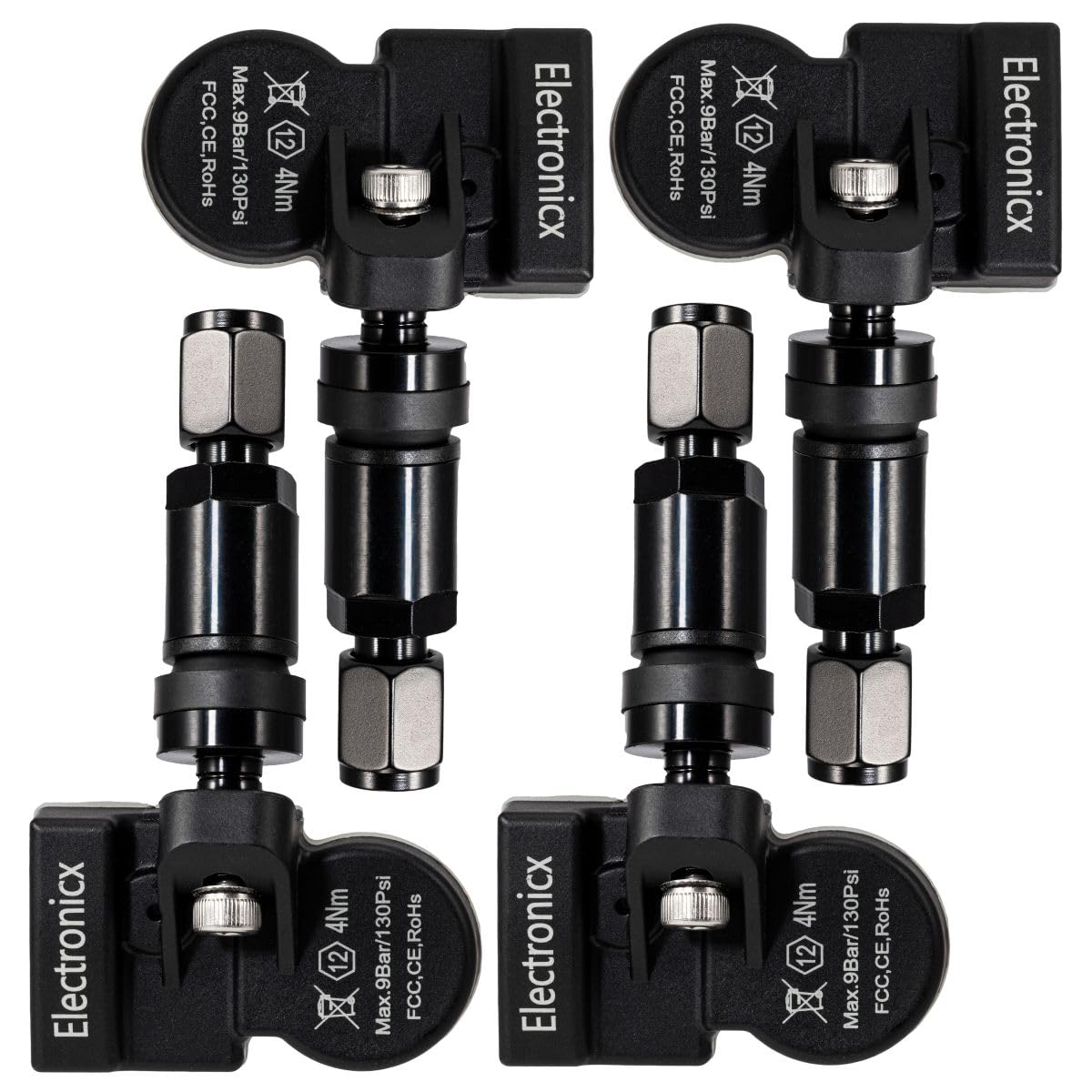 4x RDKS TPMS Reifendrucksensor Reifendruckkontrollsystem Metallventil Schwarz passend für Mazda 2 DY/DE/DJ, 5 CW, CX5, CX7 ER, CX9 TB1, MX5 NC/ND von Electronicx